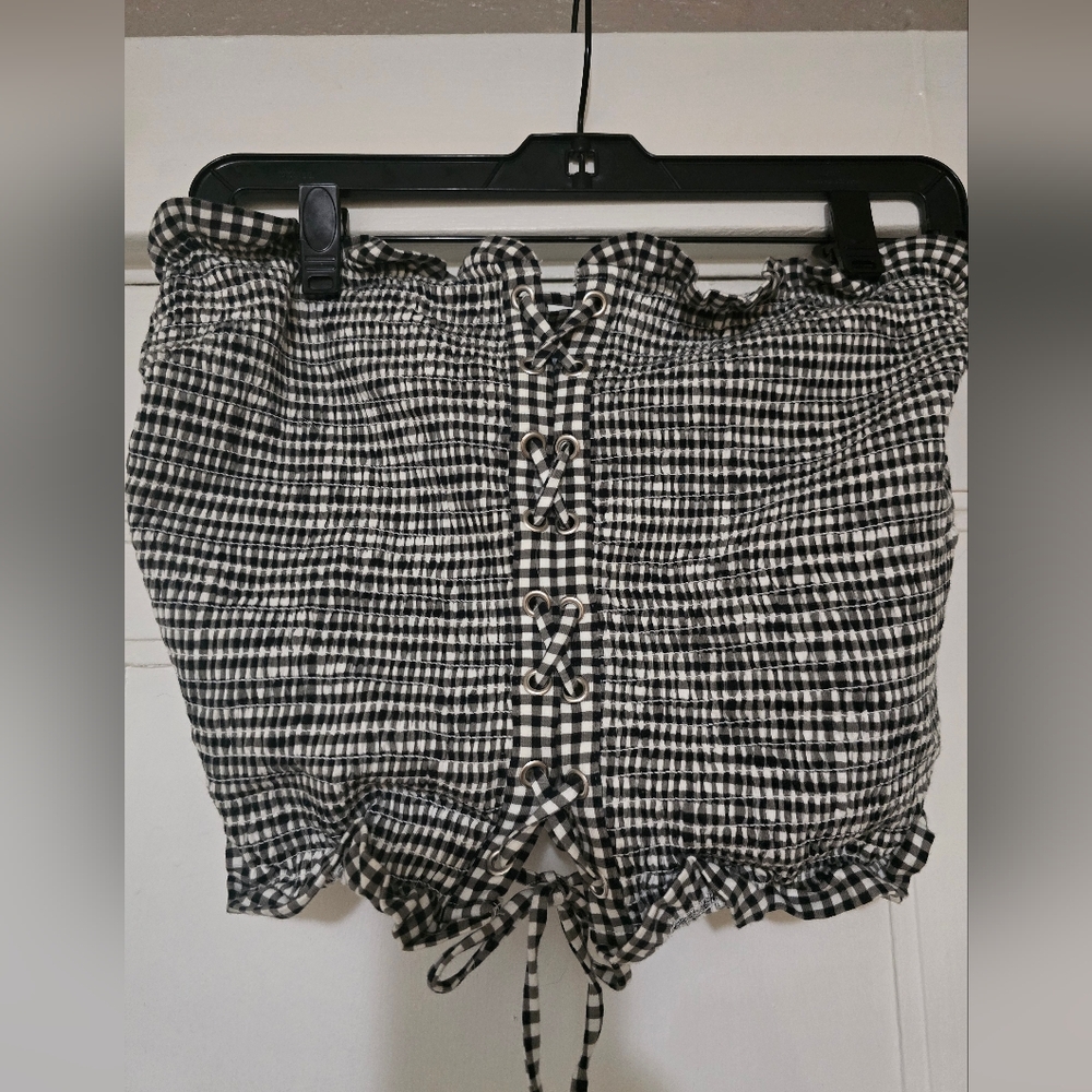 Express Black And White Gingham Crop Top - L